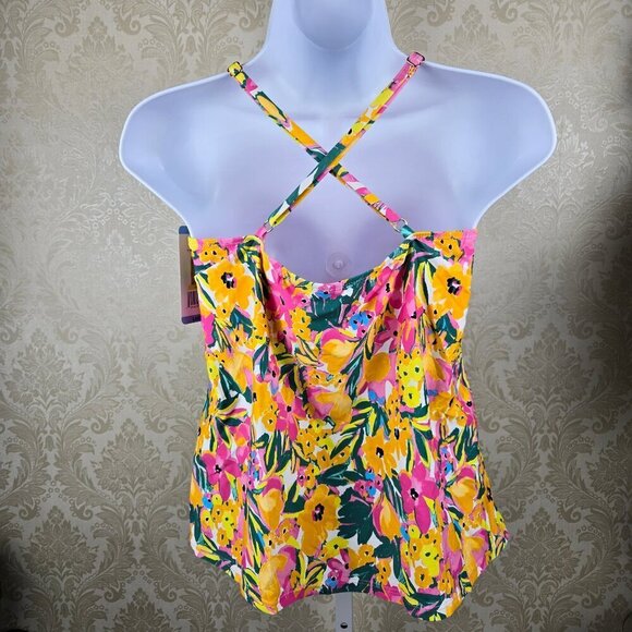 Anne Cole Size Large Orange Floral Tankini Top Adj Straps Removable Padding NWT - Picture 6 of 15